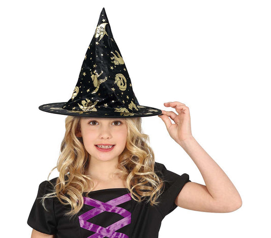 Child Black Patterned Witch Hat