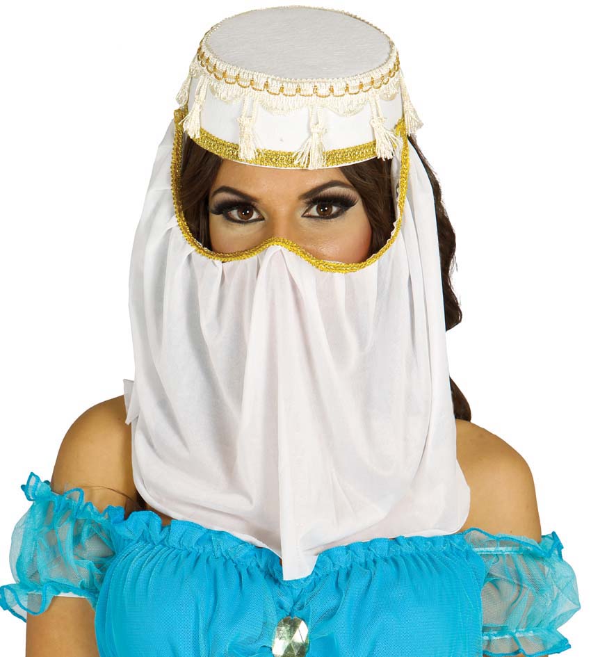White Arabian Princess Hat with veil