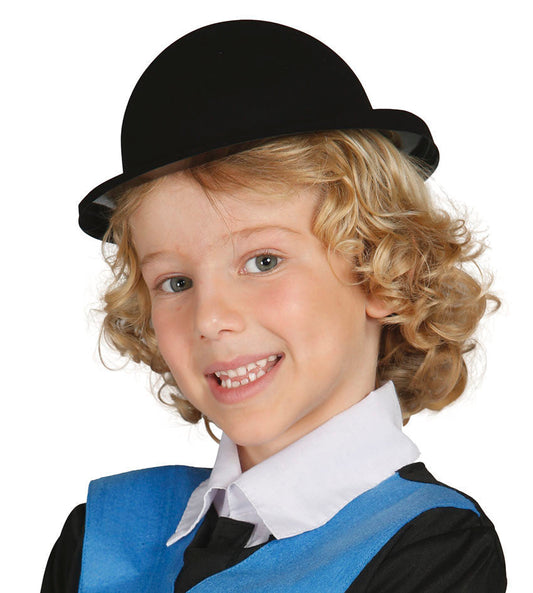Child Plastic Bowler Hat with Black Flock Effect