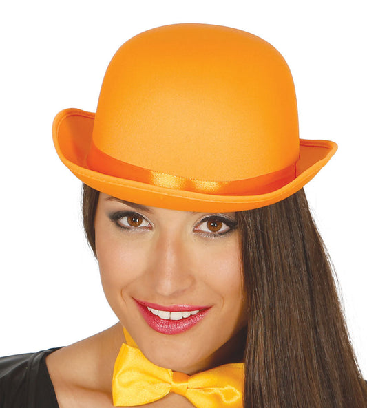 Orange Felt Bowler Hat with Ribbon