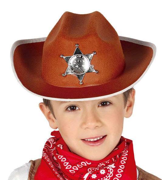 Childs Brown Felt Sheriff Hat with White Rim and Silver Sheriff Badge Star