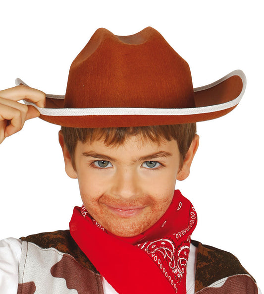 Child Brown Felt Cowboy Hat with white rim