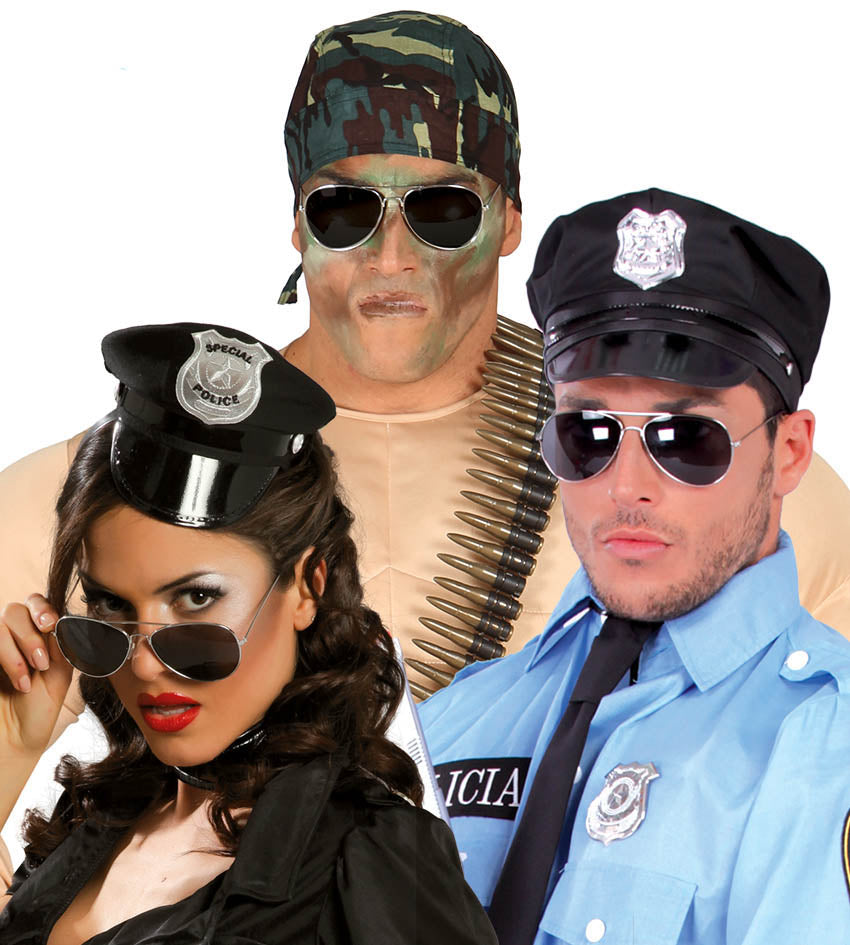 Police Glasses. Dark Glasses with silver frame