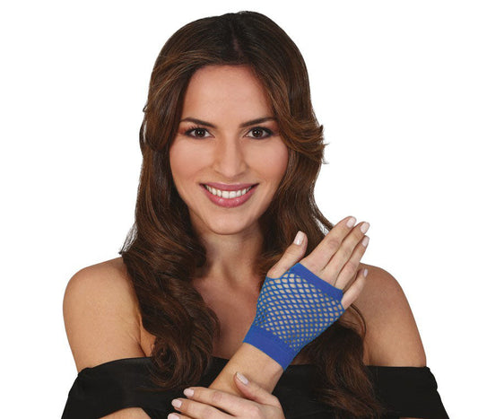 Short Blue Fishnet Gloves