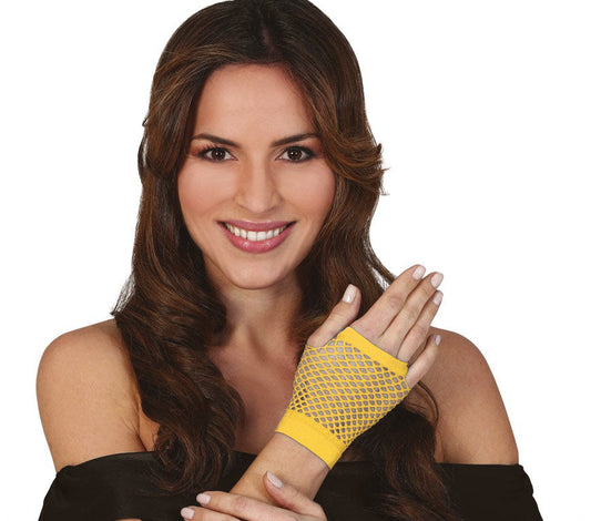 Short Yellow Fishnet Gloves