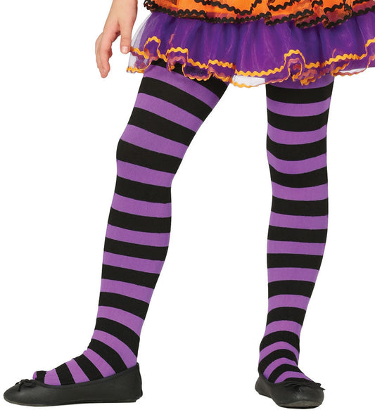 Child Purple Striped Tights 5-9yrs