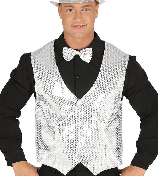 Mens Value Silver Sequined Waistcoat