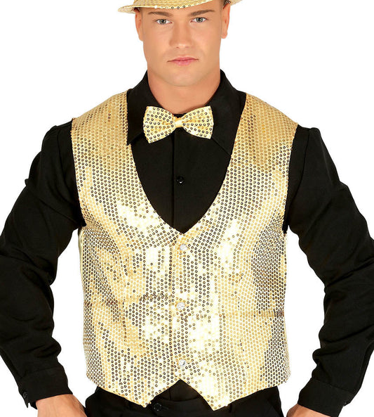 Mens Value Gold Sequined Waistcoat