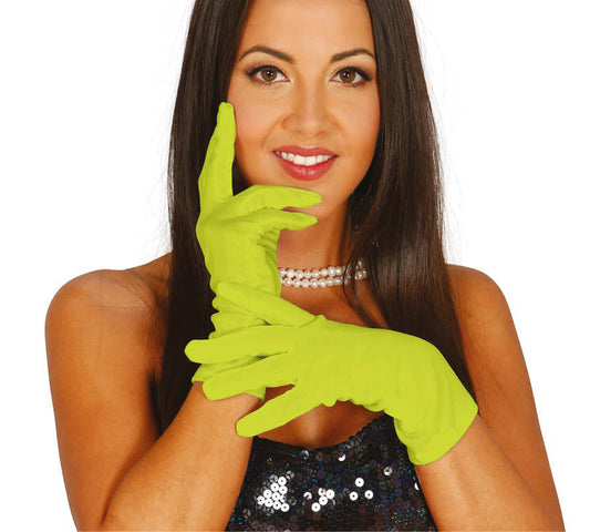 Ladies Short Lime Green Gloves, 20cm