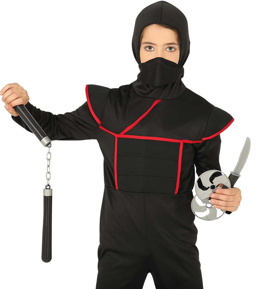 Ninja Set includes 22cm plastic ninja nunchaku, 20cm plastic ninja dagger and 10cm plastic stars