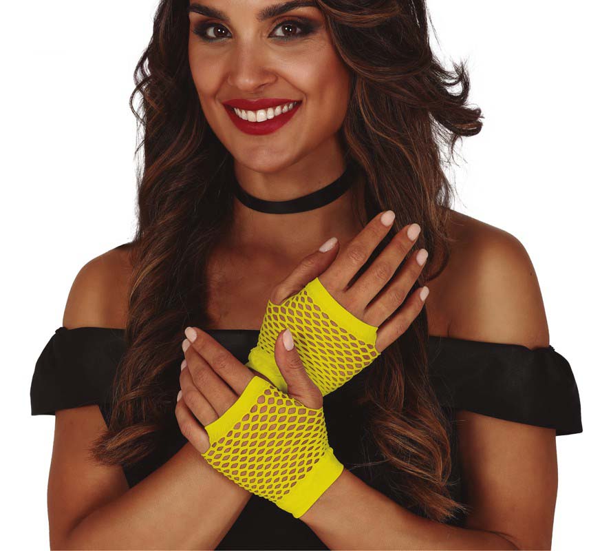 Short Yellow Fishnet Gloves
