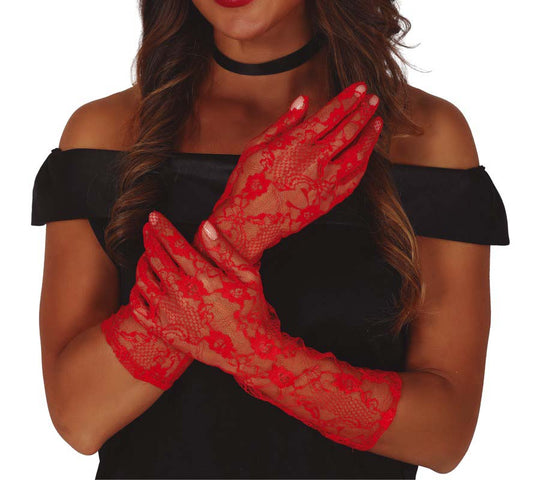 Red Lace Gloves, 38cm