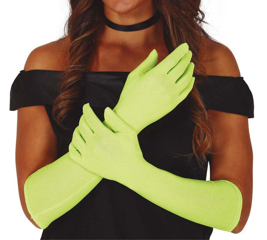 Ladies Long Lime Green Gloves, 42cm