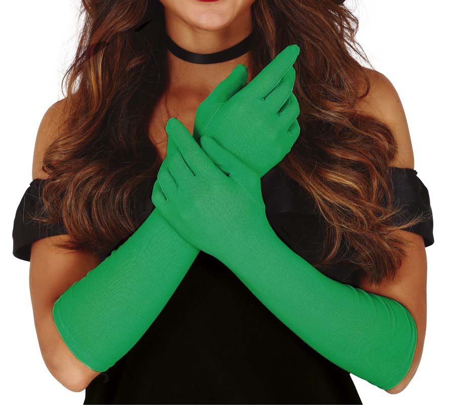 Ladies Long Forest Green Gloves, 42cm