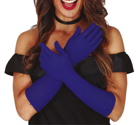 Ladies Long Navy Blue Gloves, 42cm