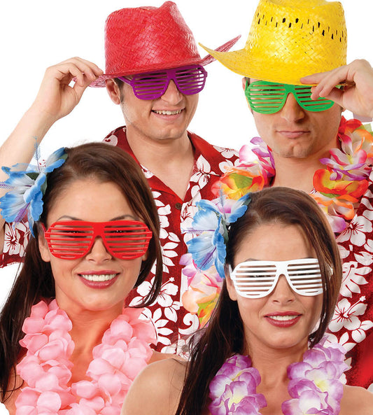 Hawaiian Plastic Party Glasses available in an assortment of four colours