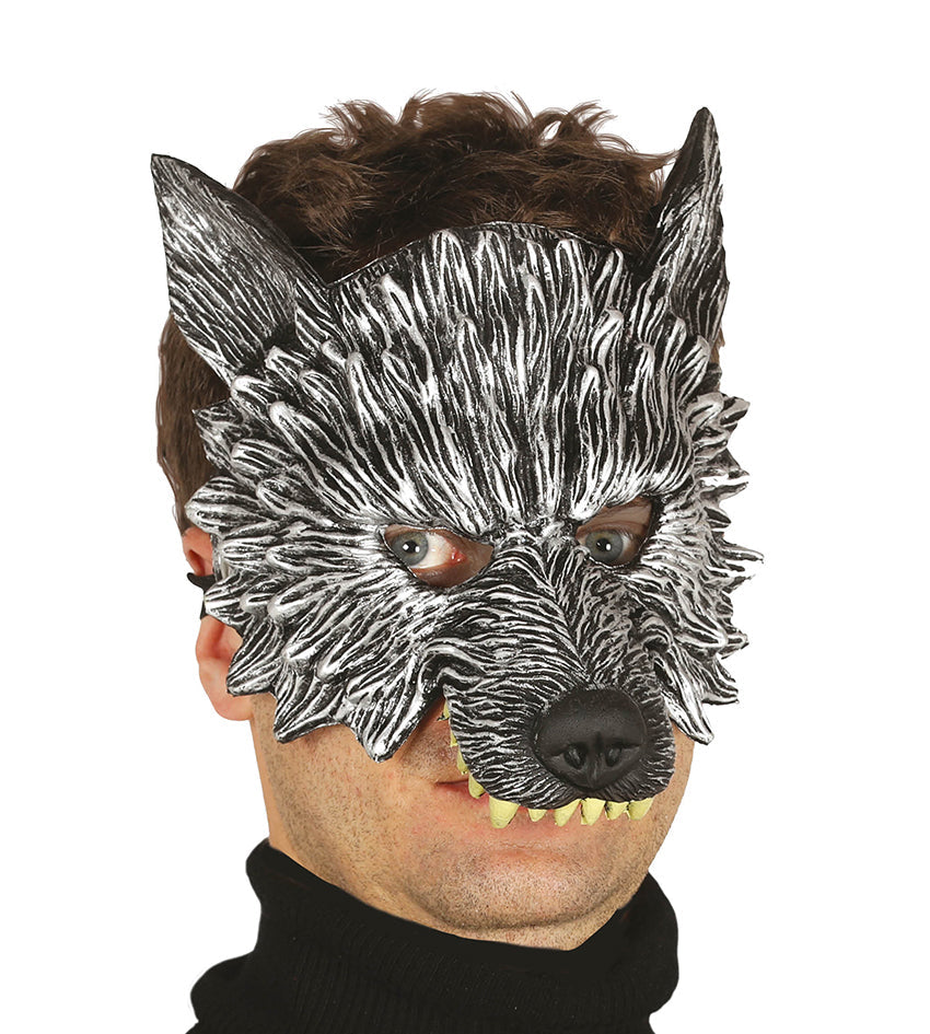 Foam Rubber Wolf Half Mask. Attached elasticated band for easy wearing 14+