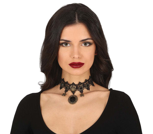 Black Stone Choker with Spiders