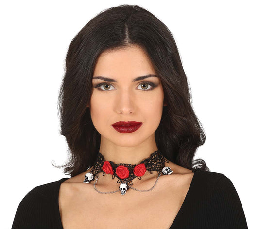 Choker with Skulls and Roses