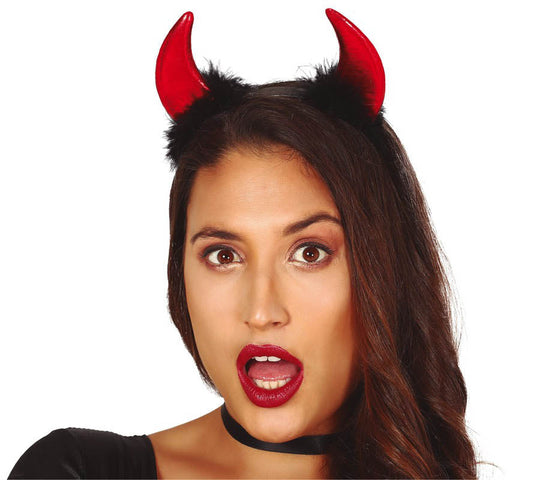 Red Demon Horns with fur on Headband