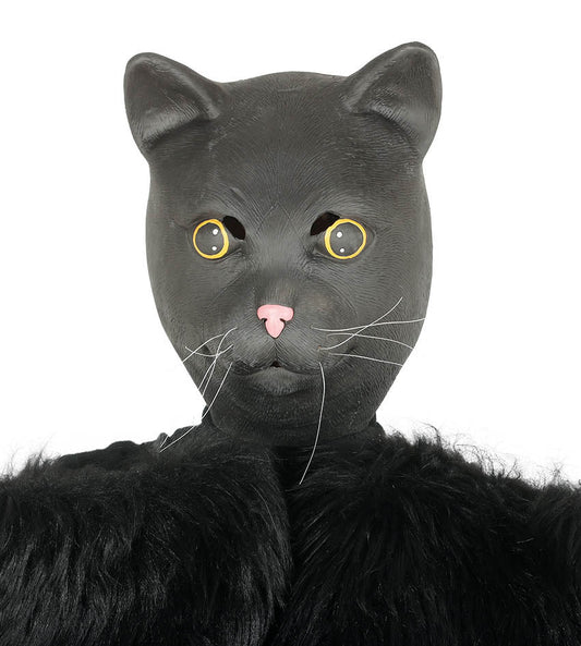 Latex Overhead Black Cat Mask