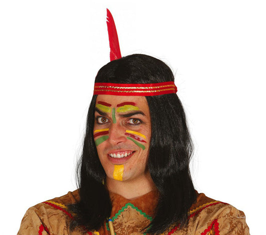 Native American Indian Man Wig with Feather