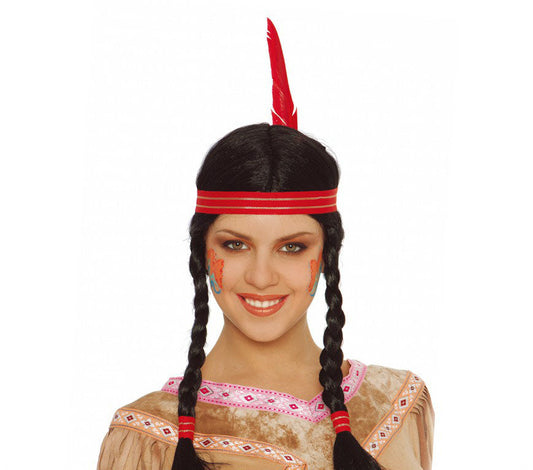 Native American Indian Woman Braided Wig with Feather