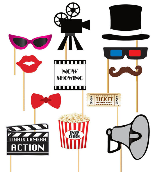 Movie Photo Prop Set. Create fun selfie pictures with a movie film theme with these fun photo props.