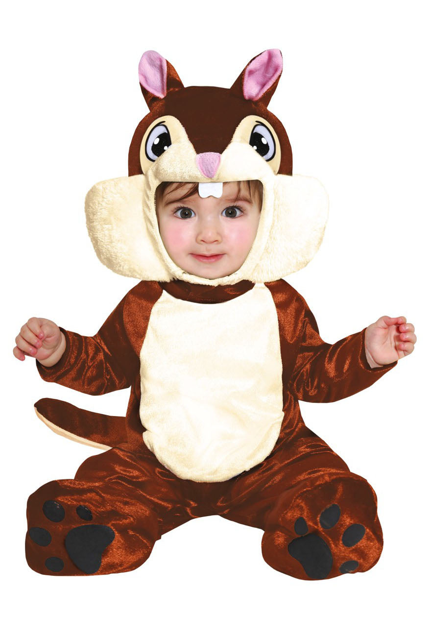 Baby Squirrel Costume includes| jumpsuit with feet| tail and hood