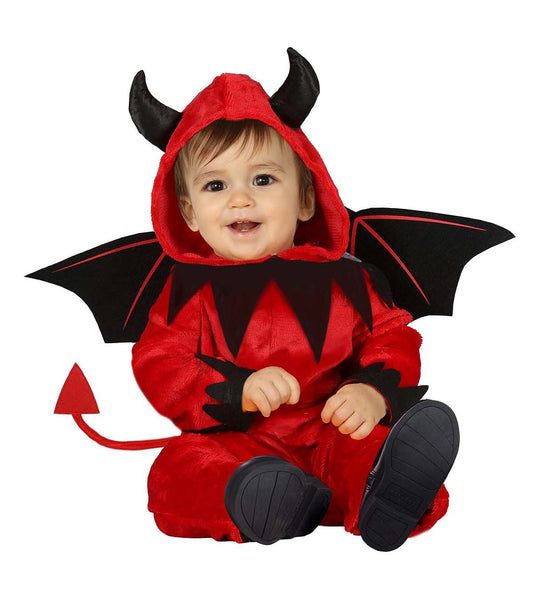 Baby Little Devil Costume includes jumpsuit with tail, hood and wings