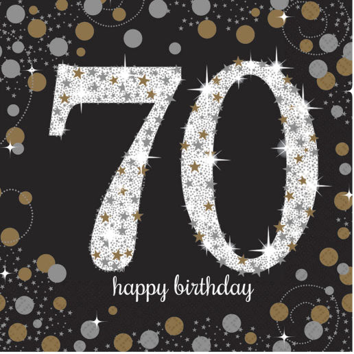 Gold Celebration 70th Lunch Napkins, Pack of 16