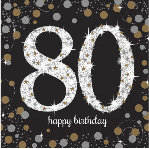 Gold Celebration 80th Lunch Napkins, Pack of 16