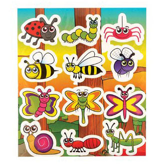 Insect Stickers. Each sticker sheet measures 10cm * 11.5cm (approx). Each sheet contains 12 stickers.
