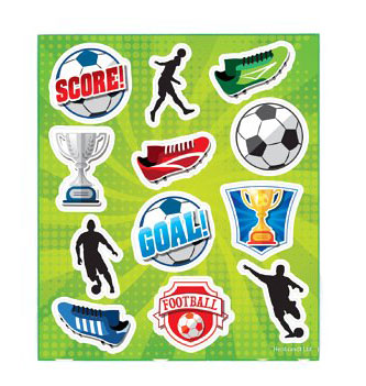 Football Stickers. Each sticker sheet measures 10cm * 11.5cm (approx). Each sheet contains 12 stickers.