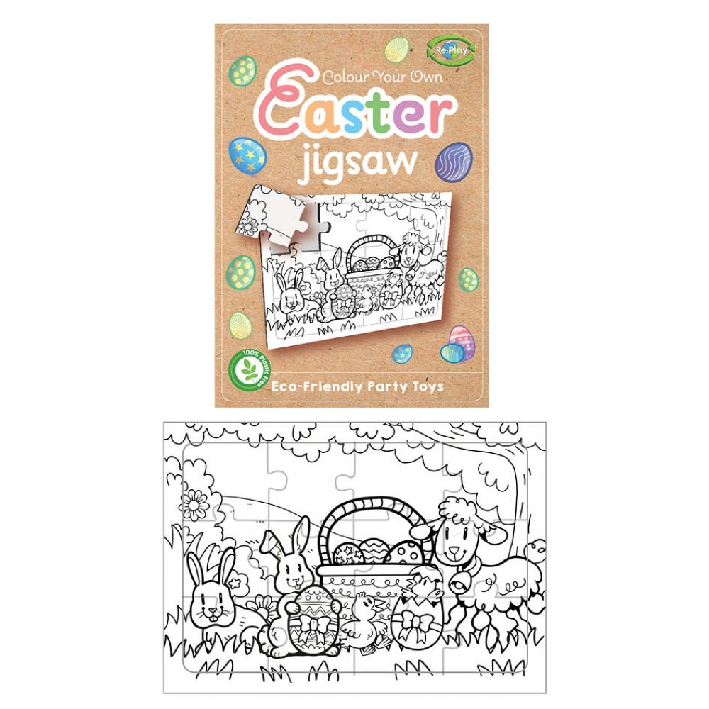 Colour Your Own Easter Jigsaw. 14cm x 10cm. Cardboard Jigsaw in printed envelope. Completely plastic free.
