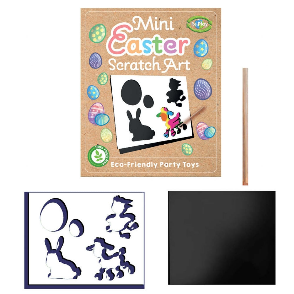 Eco Friendly Easter Mini Scratch Art Sheet with scraping stylus and stencil sheet. 12cm x 10cm In printed envelope and completely plastic free