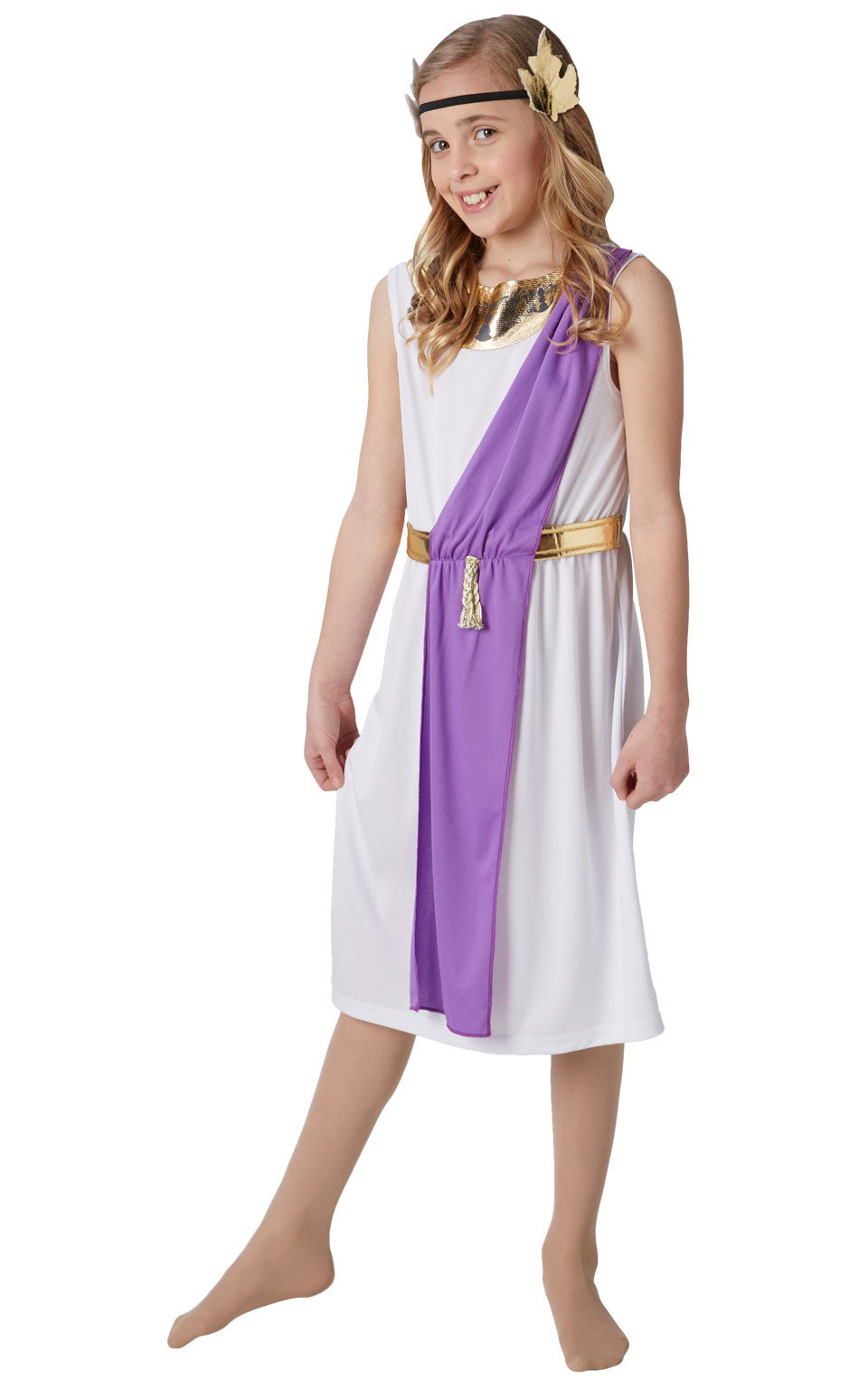 Roman Girl Fancy Dress Costume includes tunic with sash and gold wreath