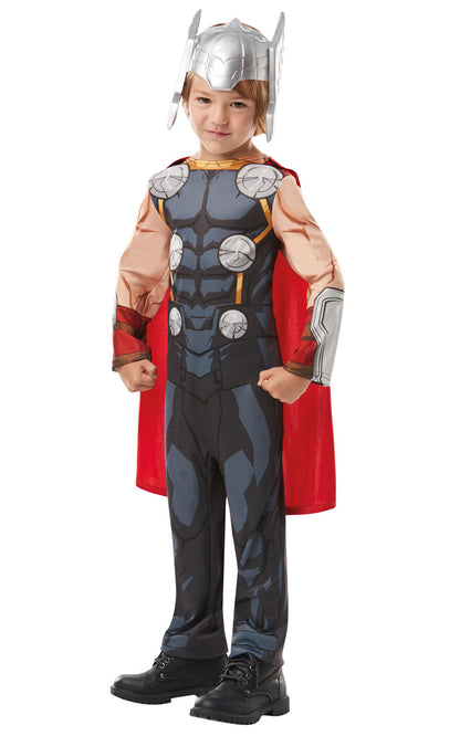 Boys Avengers Thor Fancy Dress Costume includes printed jumpsuit with cape and helmet