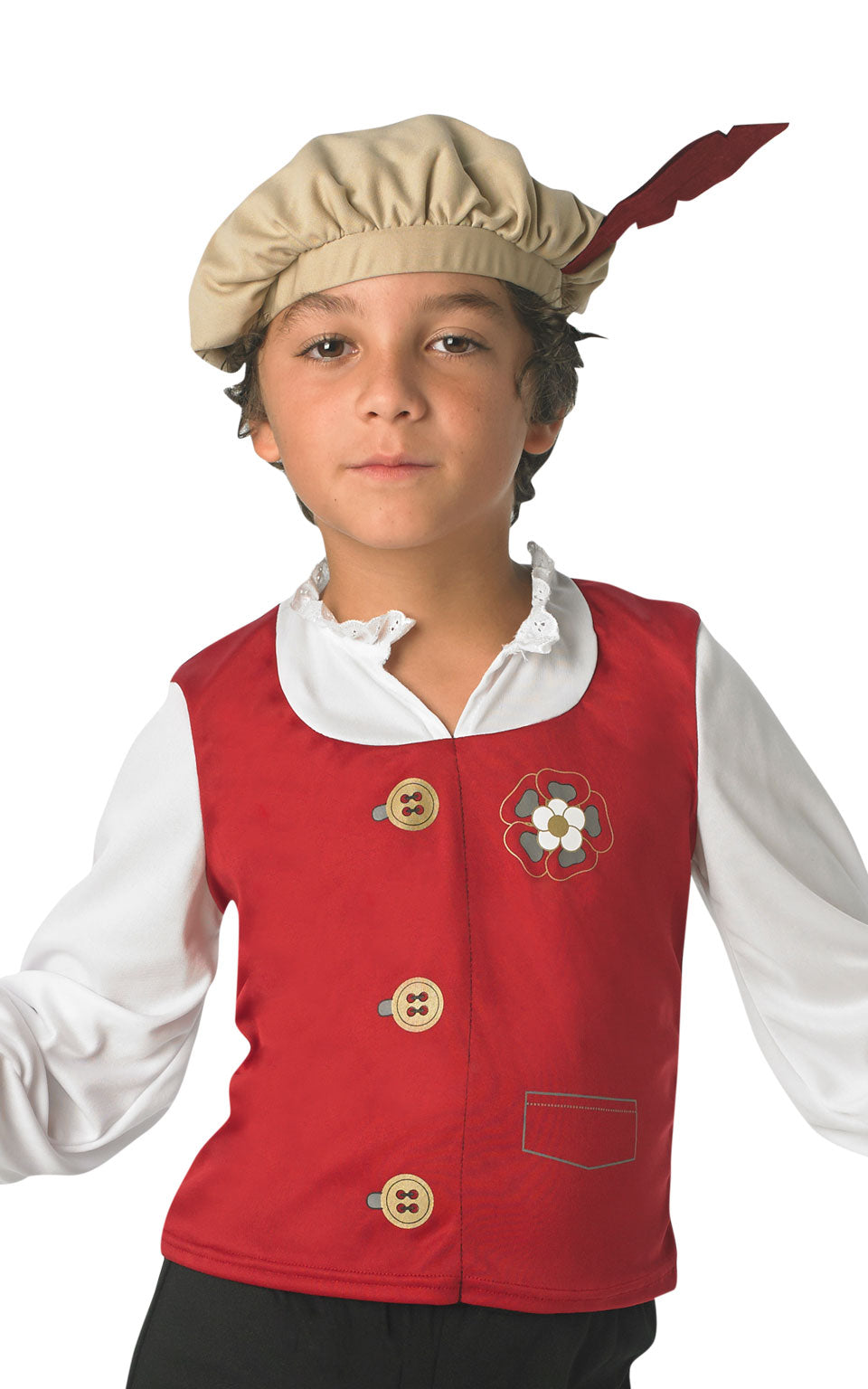 Tudor Boy Fancy Dress Costume includes shirt with mock vest| trousers and hat