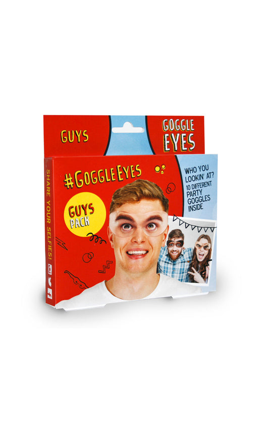 Guys themed Goggle Eyes. Pack of 10 cardboard glasses with hilarious designs. Perfect for selfies.