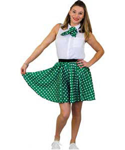 Short Green Polka Dot Skirt and Scarf Set