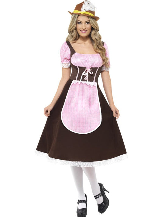Ladies Beer Festival Tavern Girl Fancy Dress Costume includes dress with attached apron. Hat sold separately.