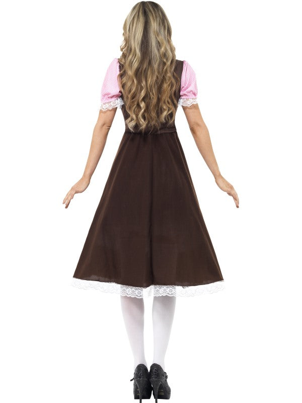Ladies Beer Festival Tavern Girl Fancy Dress Costume includes dress with attached apron. Hat sold separately.