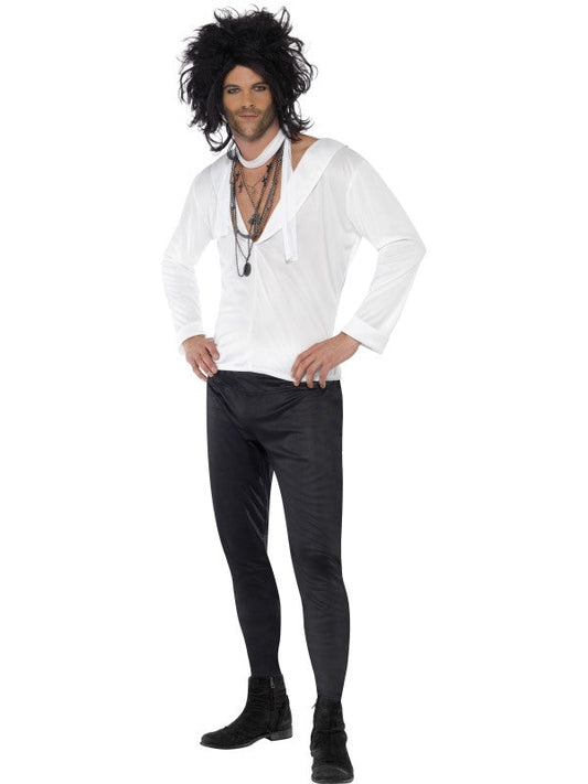 Sex God Fancy Dress Costume includes shirt with neck-scarf, trousers and necklace. Wig sold separately.