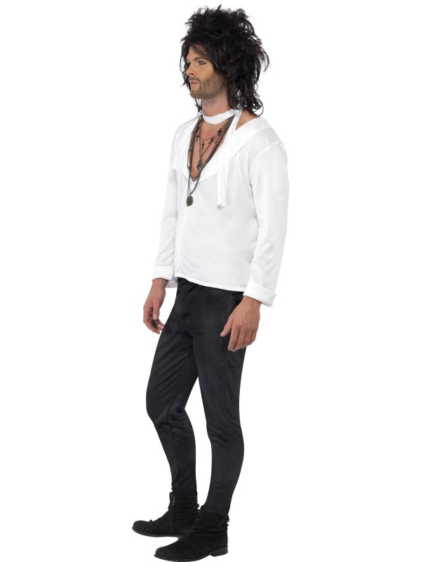 Sex God Fancy Dress Costume includes shirt with neck-scarf, trousers and necklace. Wig sold separately.