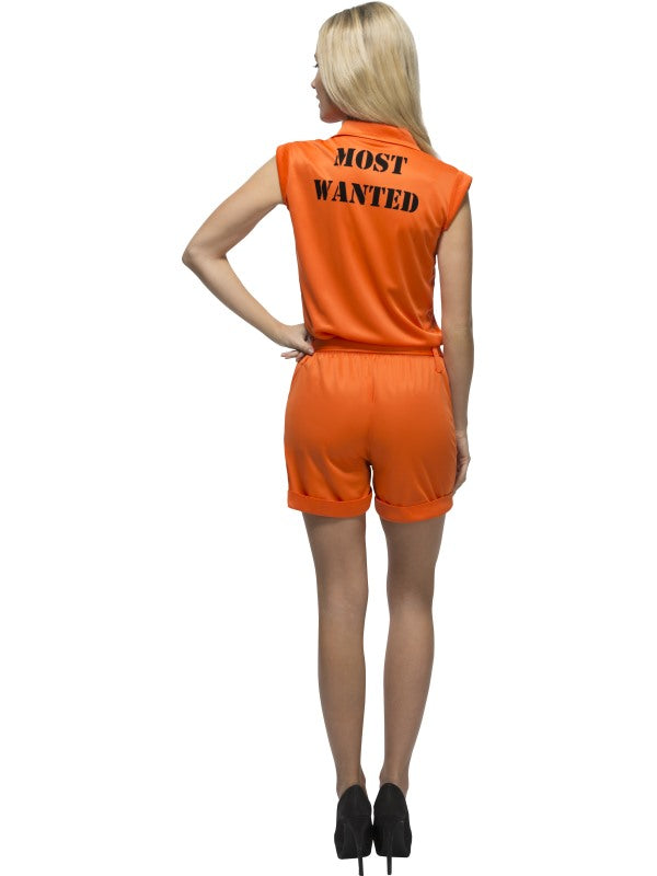 Ladies Orange Convict Queen Fever Costume includes playsuit and belt