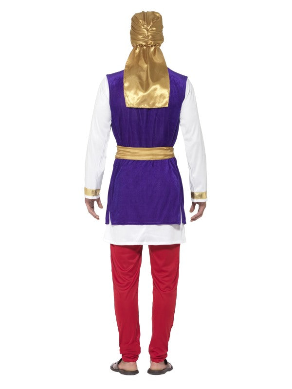 Mens Arabian Prince Costume includes top| waistcoat| trousers| belt and turban