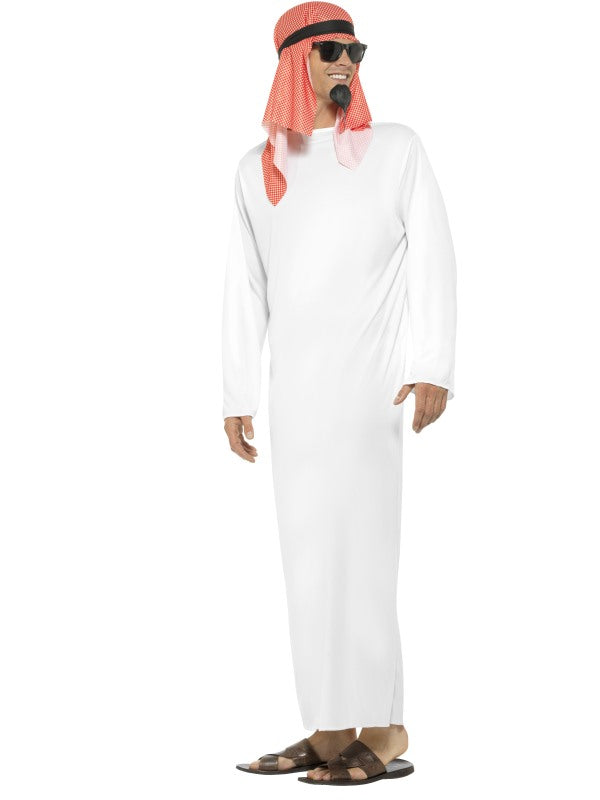 Mens Arab Sheikh Fancy Dress Costume includes long white tunic and headdress