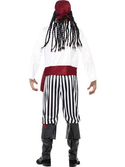 Adult Pirate Man Fancy Dress Costume includes, shirt, trousers, headpiece and belt