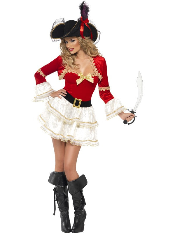 Fever Boutique Plentiful Pirate Fancy Dress Costume includes dress, belt and jacket. Hat NOT included